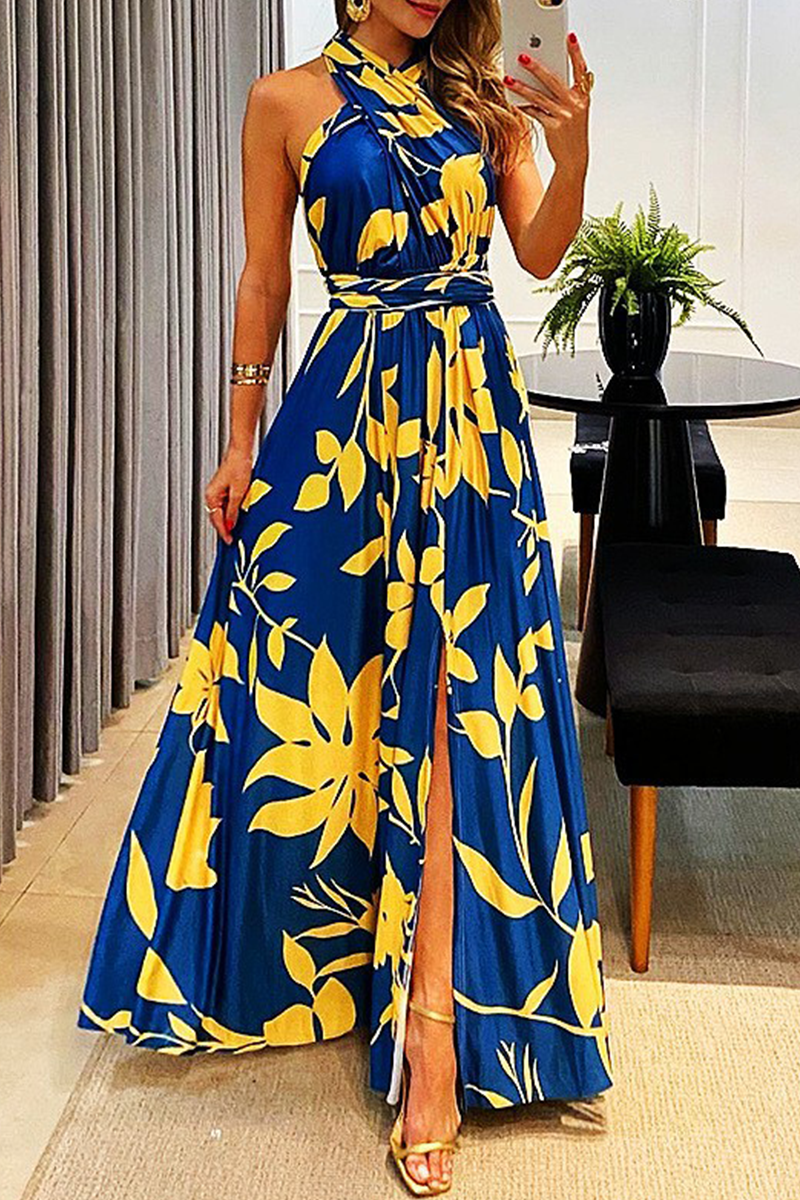 Print Patchwork Halter Waist Skirt Dresses