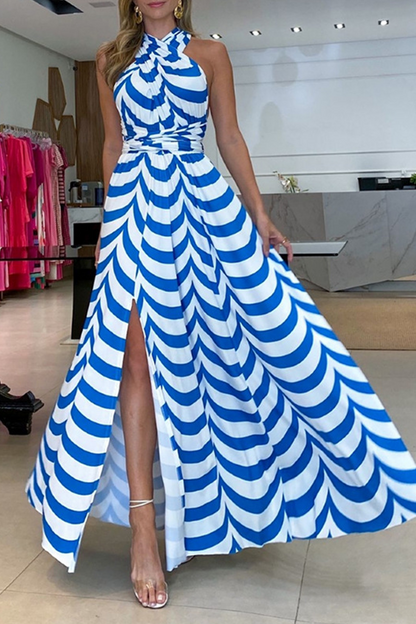 Print Patchwork Halter Waist Skirt Dresses