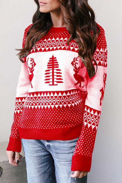 Print Patchwork O Neck Sweaters (3 Colors)