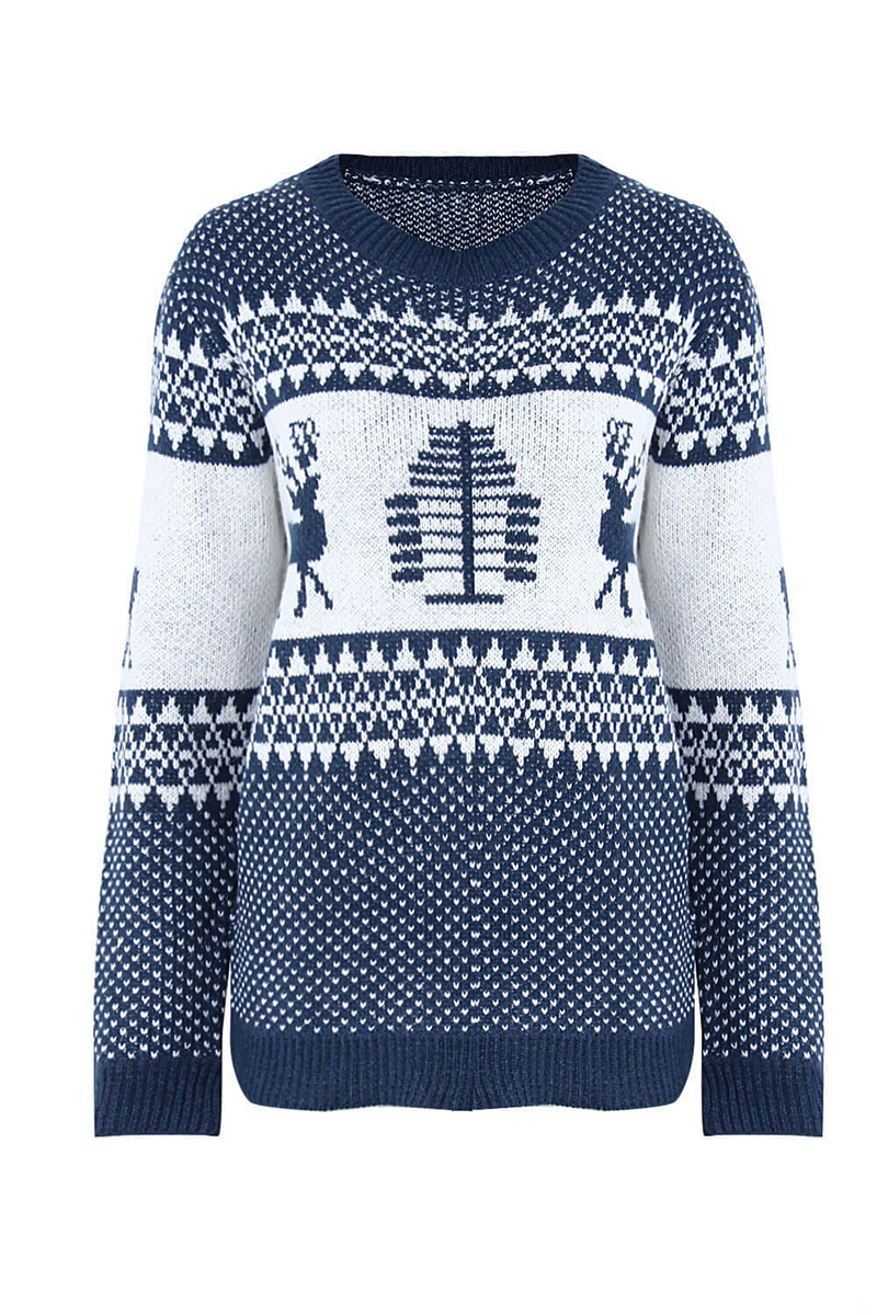 Print Patchwork O Neck Sweaters (3 Colors)