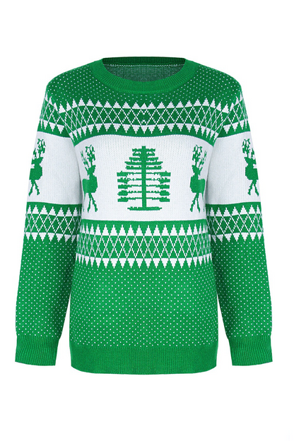Print Patchwork O Neck Sweaters (3 Colors)