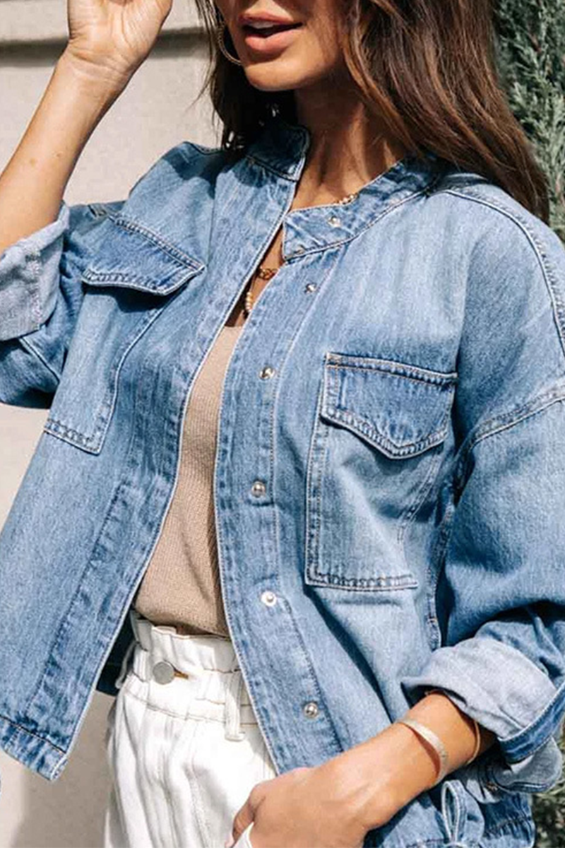 Patchwork Cardigan Collar Long Sleeve Straight Denim Jacket