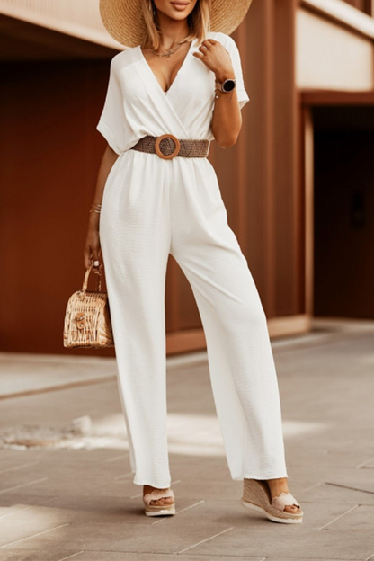 Patchwork V Neck Straight Jumpsuits