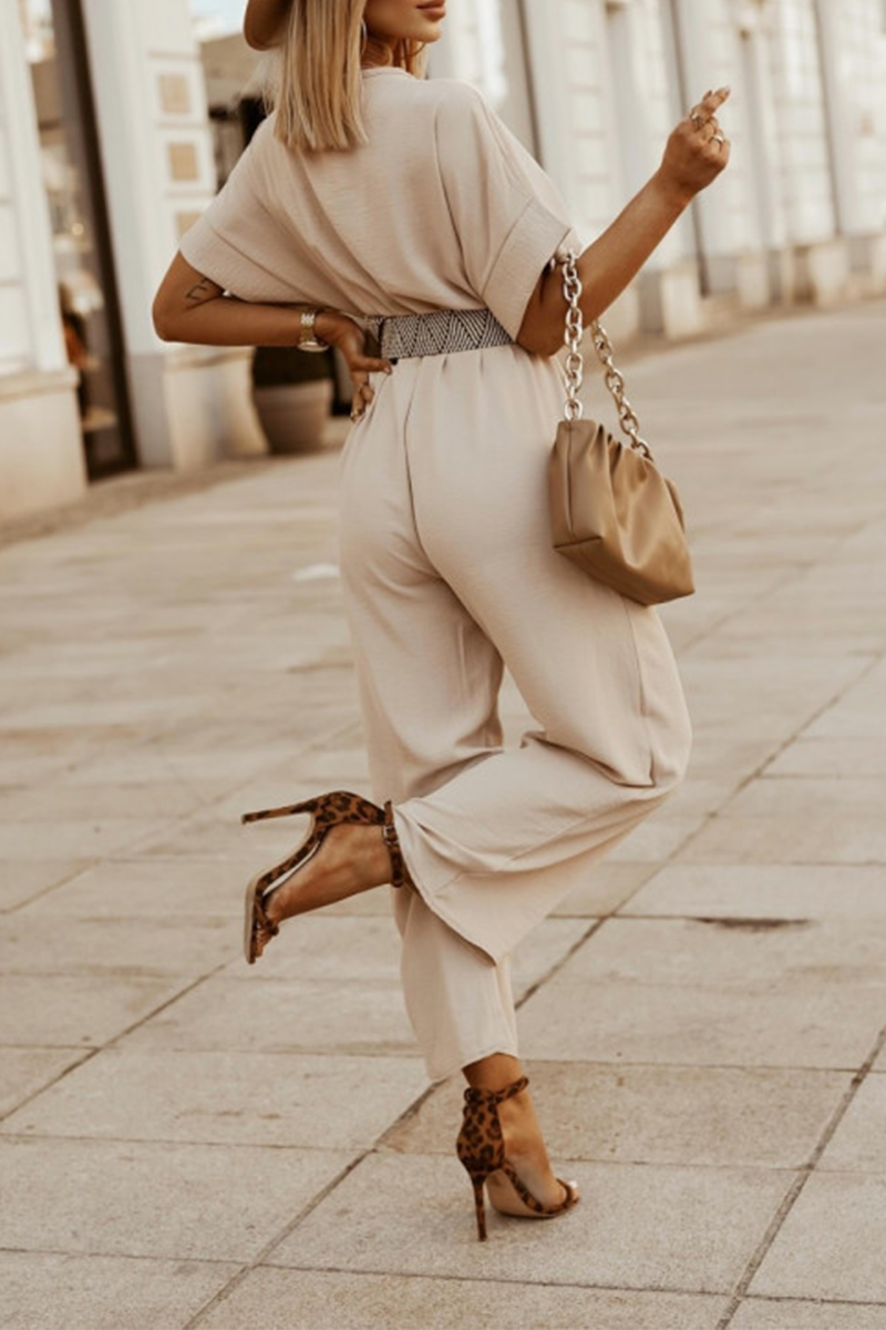 Patchwork V Neck Straight Jumpsuits