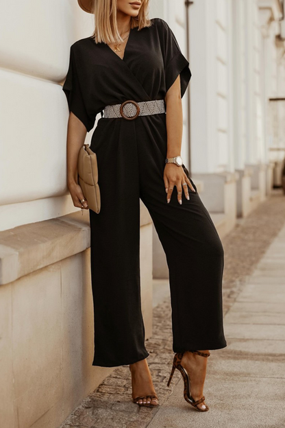 Patchwork V Neck Straight Jumpsuits