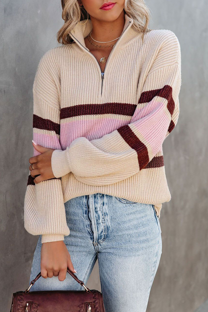 Patchwork Zipper Collar Sweaters(5 Colors)