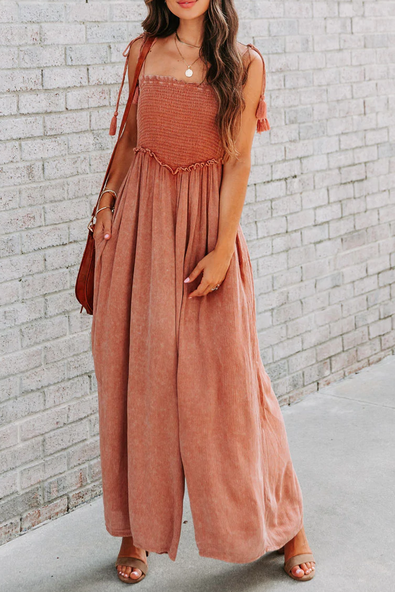 Patchwork Square Collar Straight Jumpsuits