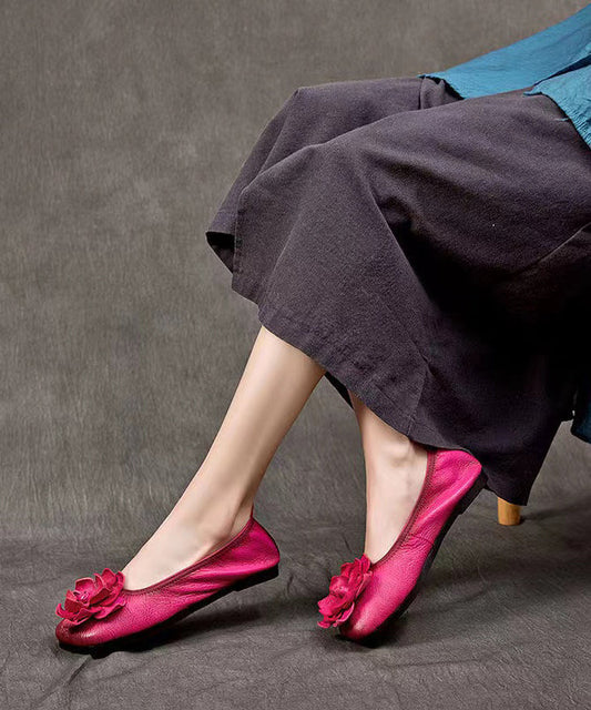 Rose Handmade Cowhide Leather Flat Shoes for