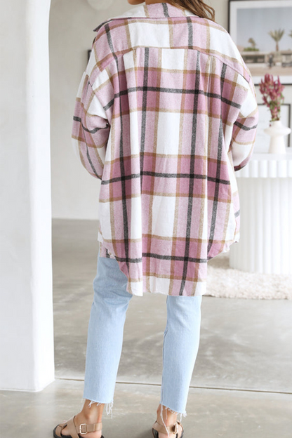 Plaid Patchwork Turndown Collar Blouses(5 Colors)
