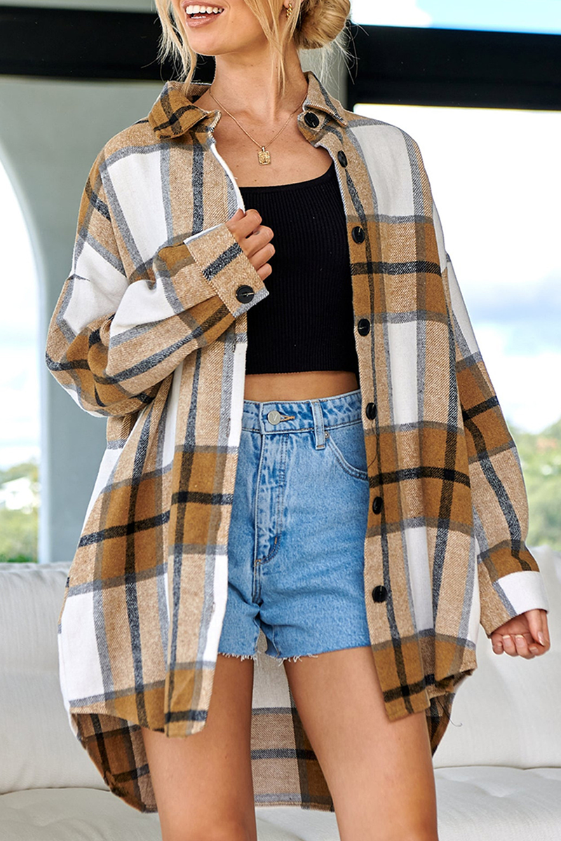 Plaid Patchwork Turndown Collar Blouses(5 Colors)