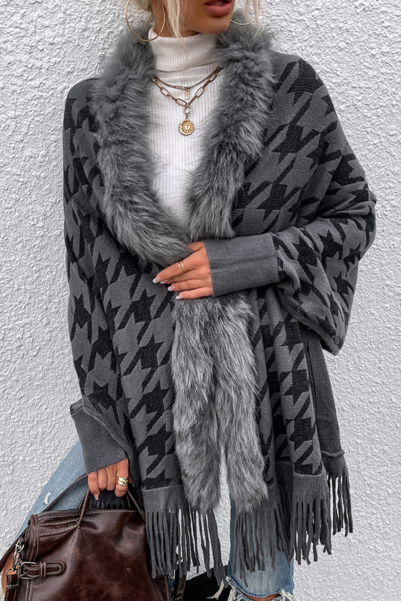 Plaid Tassel Cardigan Collar Outerwear(4 Colors)