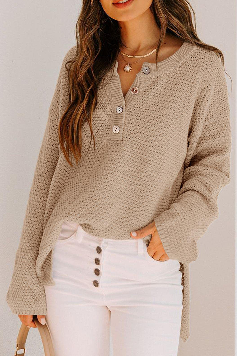 Buckle V Neck Sweaters(4 Colors)