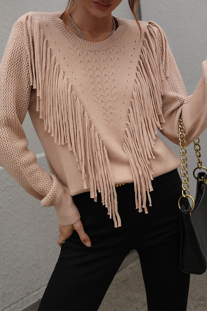 Tassel Patchwork O Neck Sweaters(5 Colors)