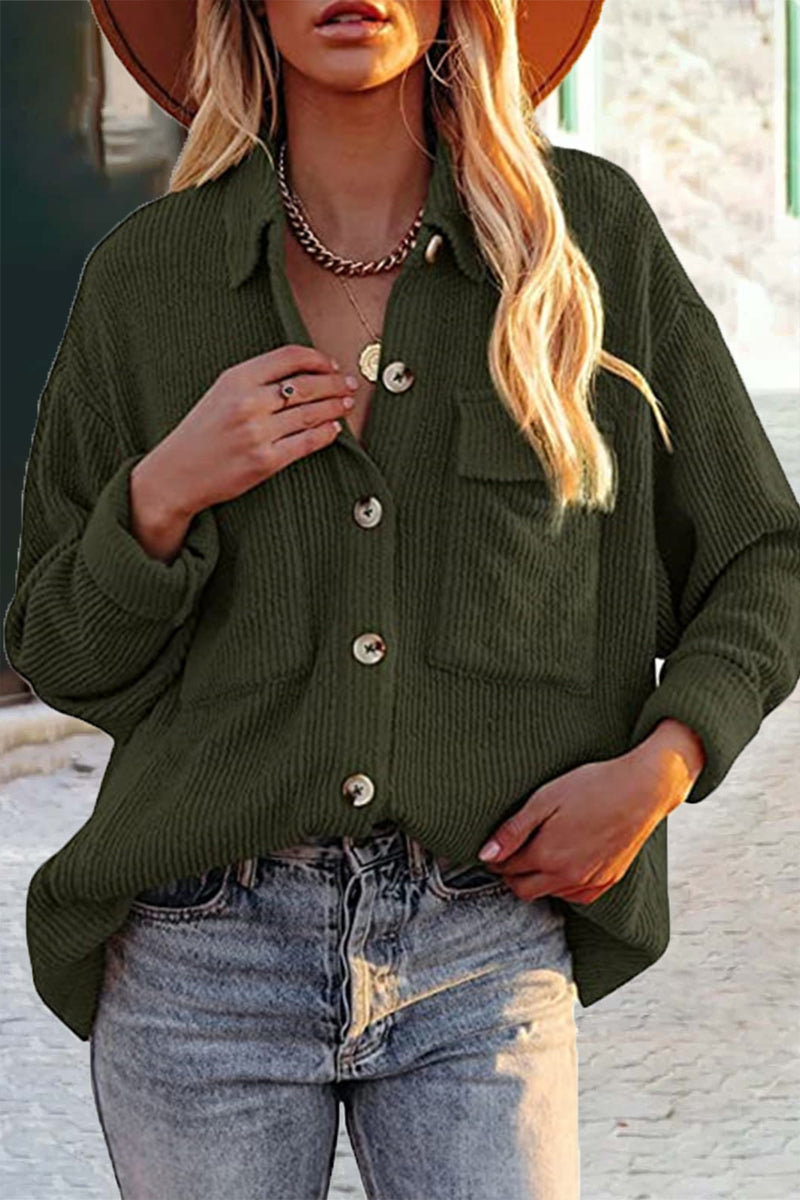 Pocket Turndown Collar Blouses(8 Colors)