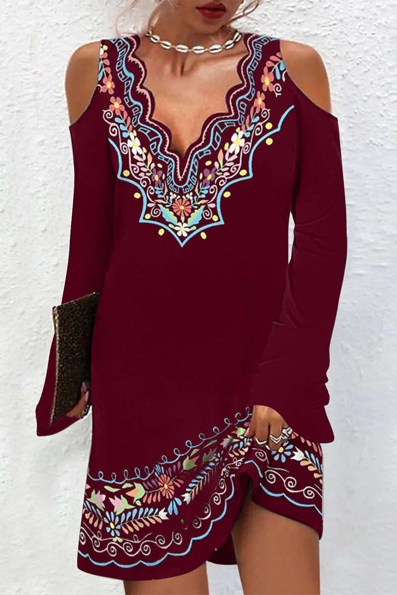 National Totem Printing V Neck One Step Skirt Dresses(8 Colors)