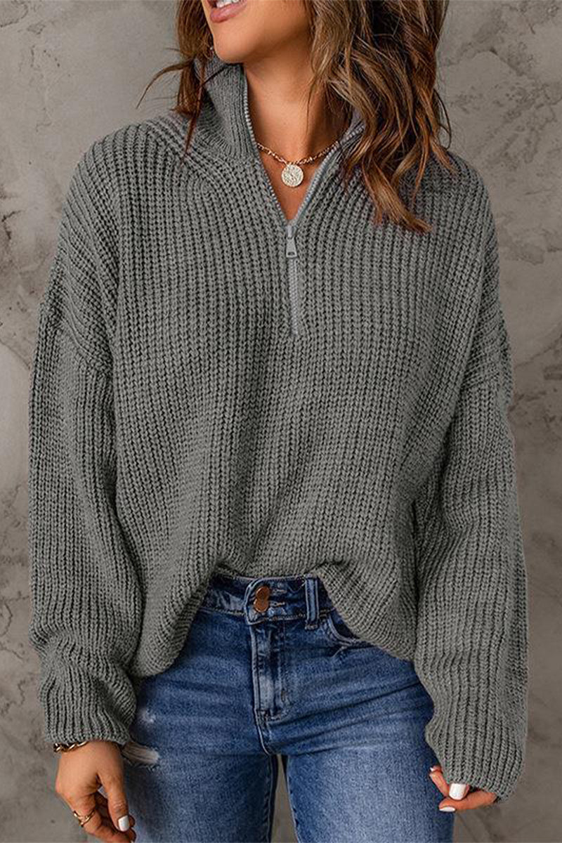 Zipper Zipper Collar Sweaters(8 Colors)