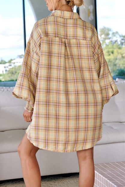 Plaid Buckle Turndown Collar Blouses(3 Colors)