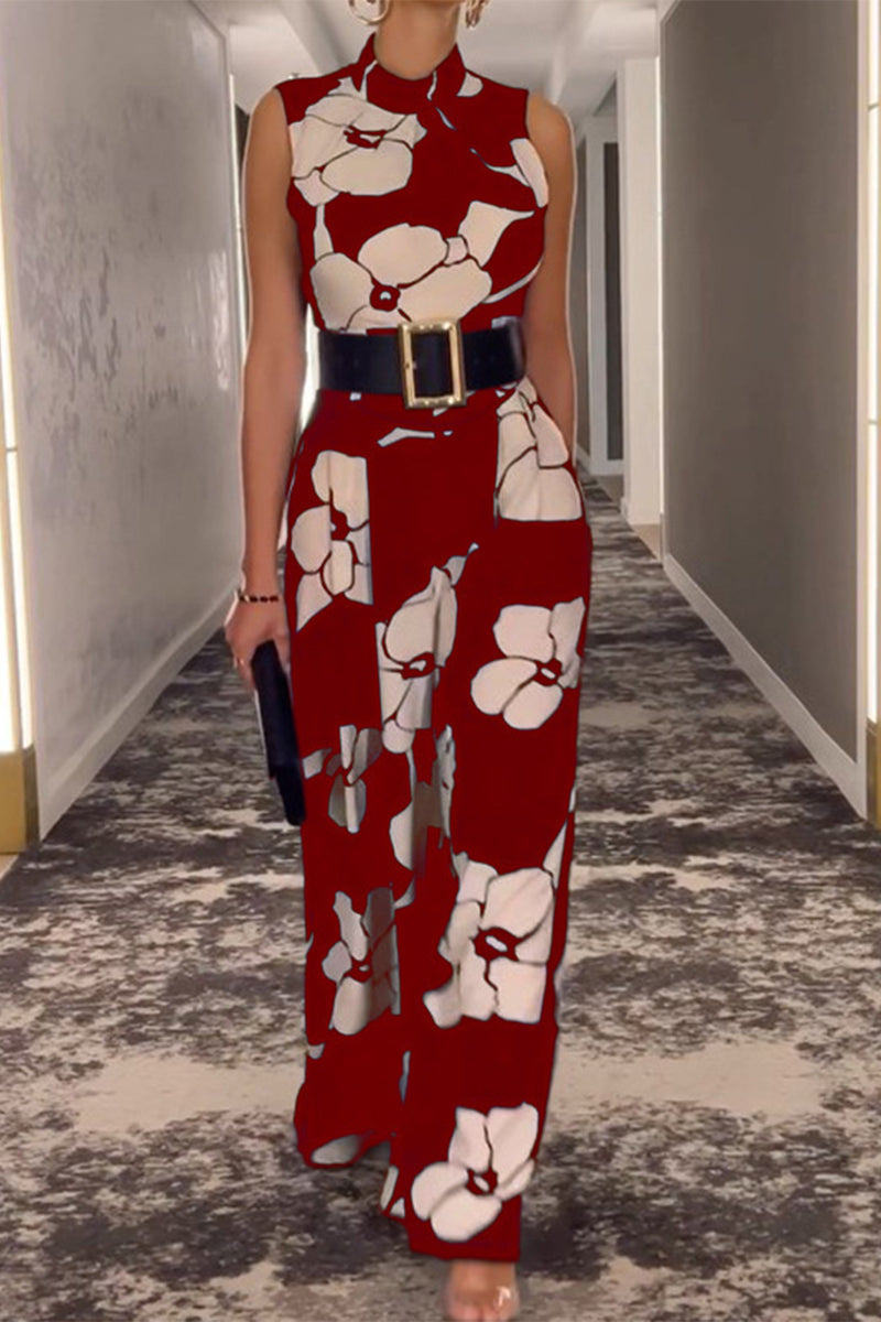 Print Printing Half a Turtleneck Regular Jumpsuits