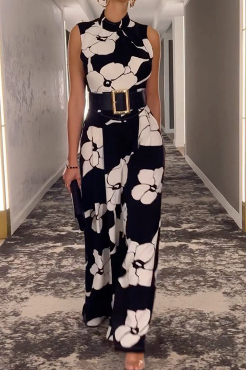 Print Printing Half a Turtleneck Regular Jumpsuits