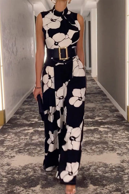 Print Printing Half a Turtleneck Regular Jumpsuits