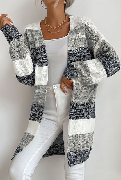 Color Block Contrast V Neck Cardigans(6 Colors)
