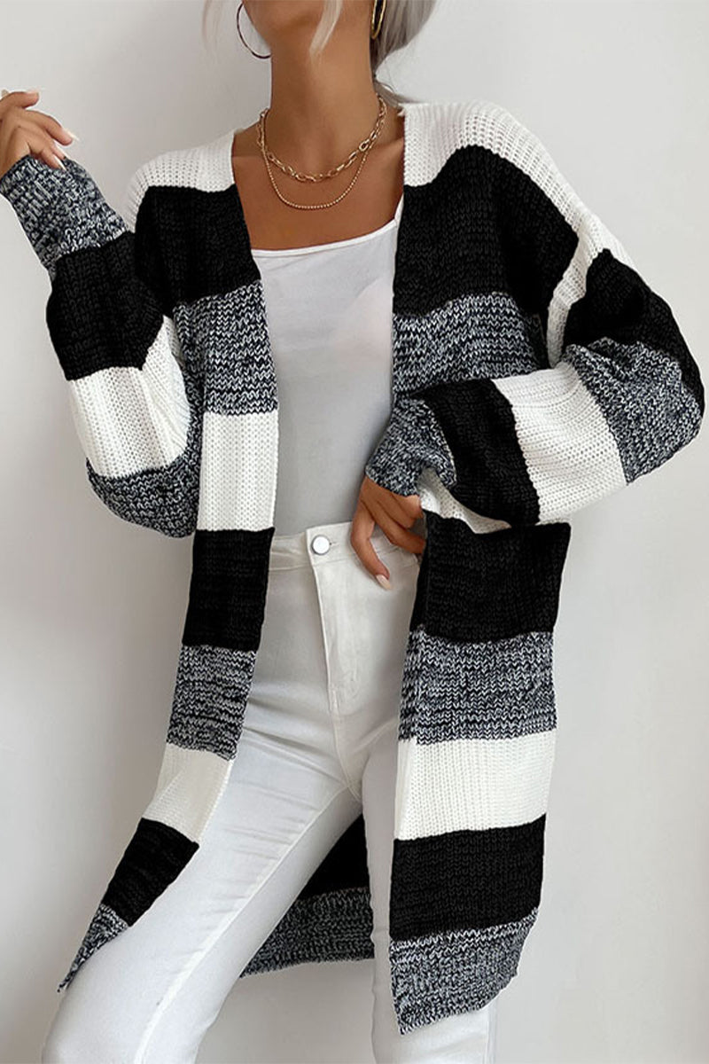 Color Block Contrast V Neck Cardigans(6 Colors)