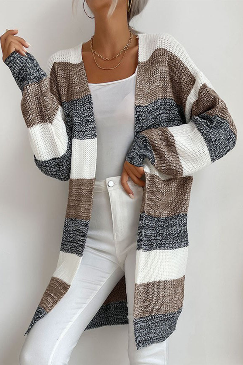 Color Block Contrast V Neck Cardigans(6 Colors)