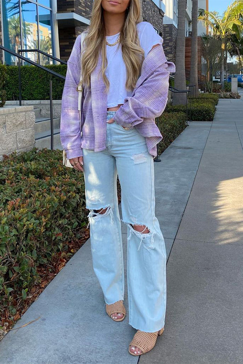 Print Buckle Turndown Collar T-shirts