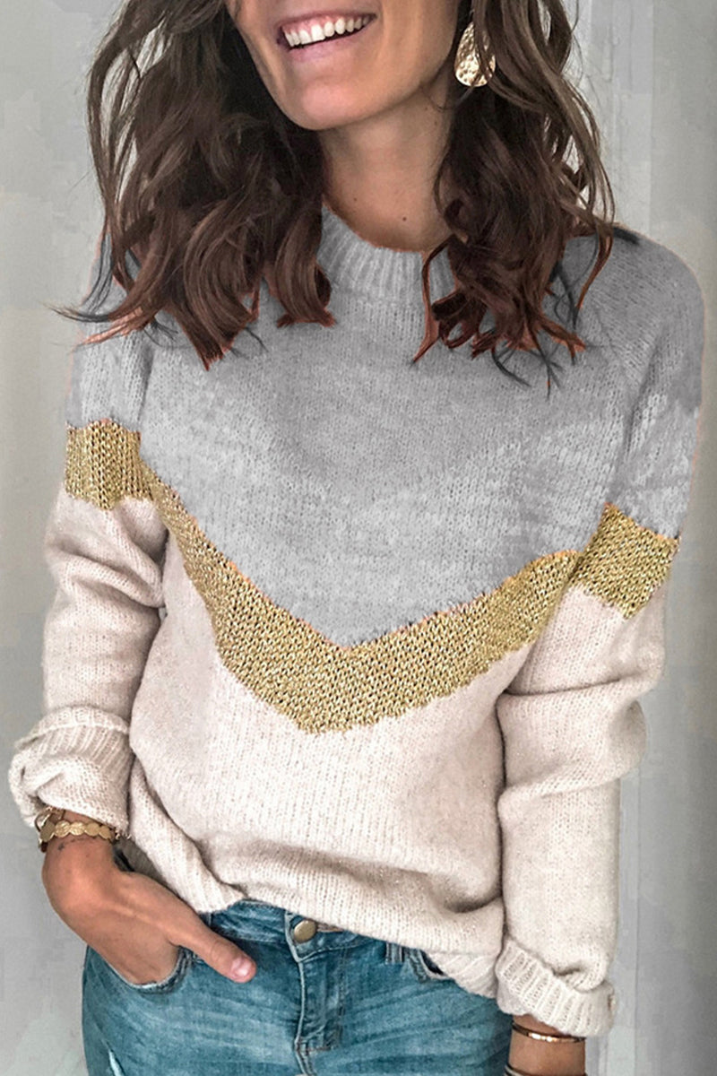 Color Block Contrast O Neck Sweaters(5 Colors)
