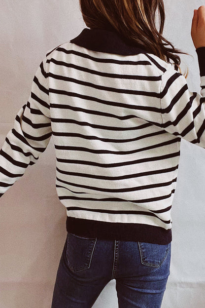 Striped Buttons Turndown Collar Sweaters(3 Colors)