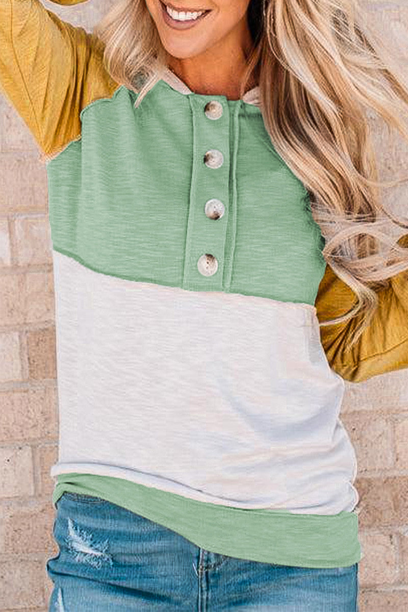 Color Block Contrast Mandarin Collar Hoodies