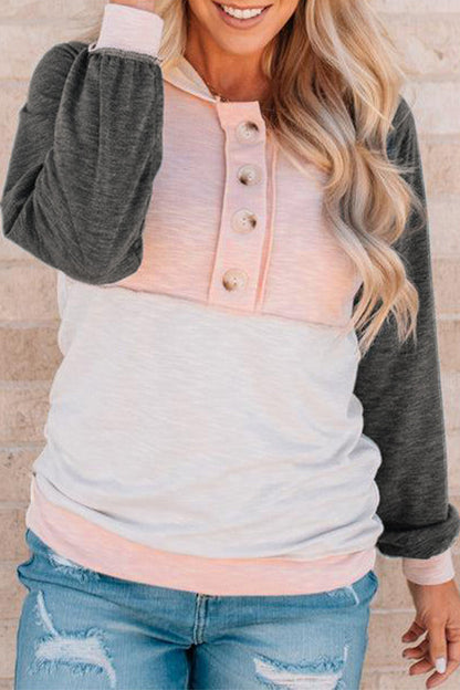 Color Block Contrast Mandarin Collar Hoodies
