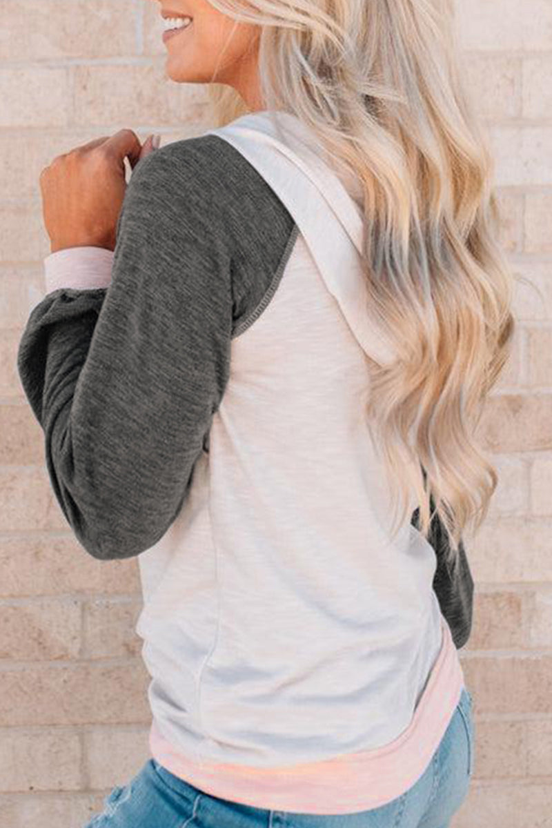 Color Block Contrast Mandarin Collar Hoodies