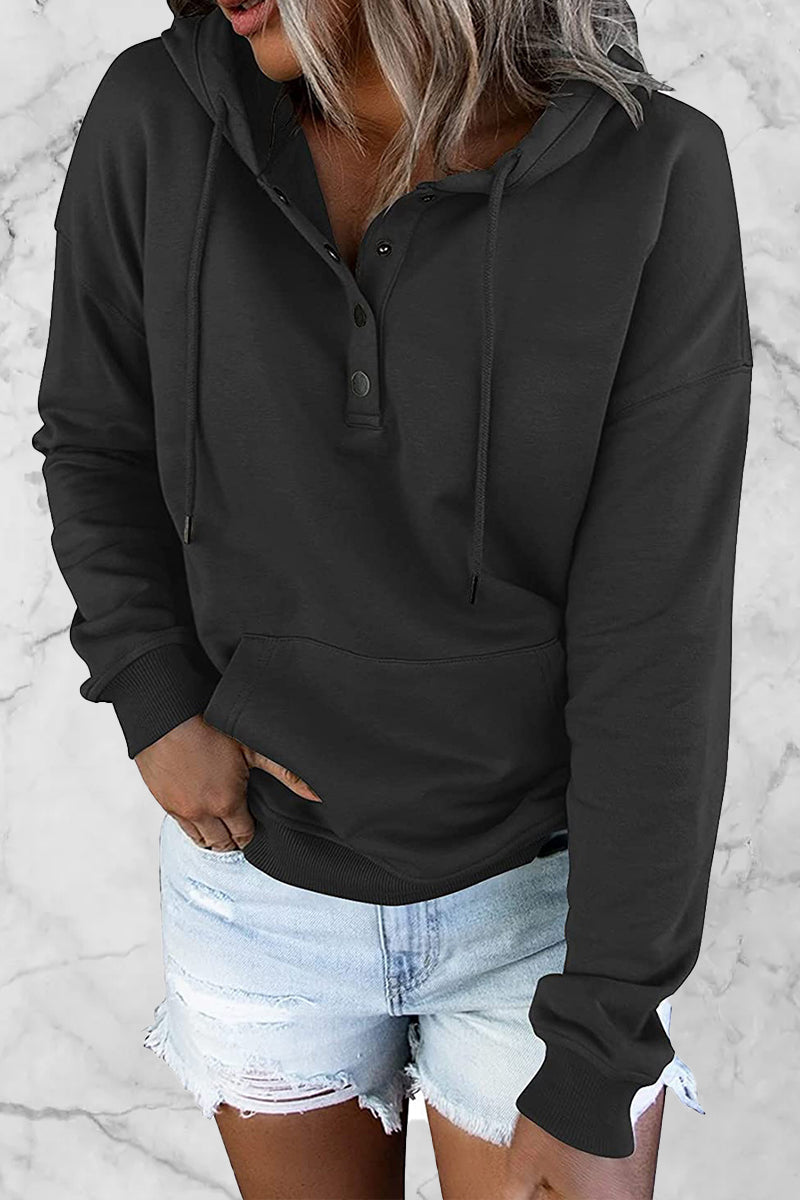 Buttons V Neck Hoodies(9 Colors)