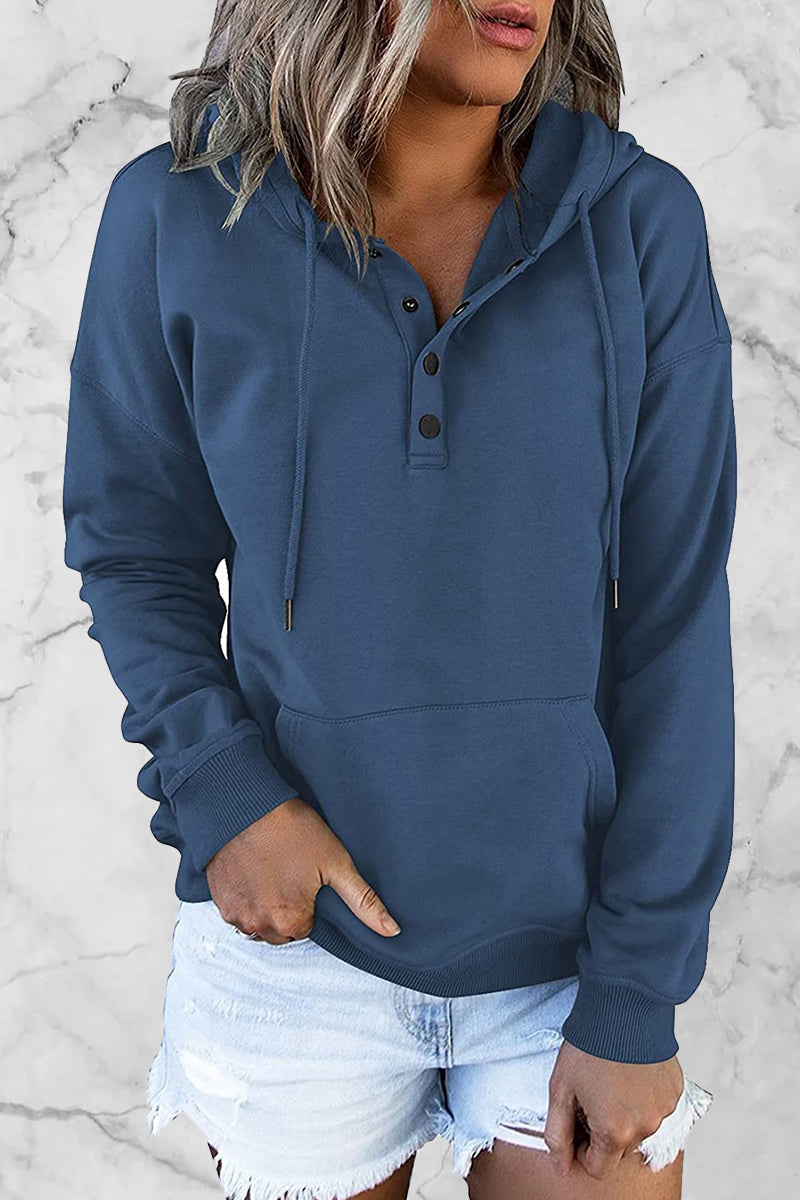 Buttons V Neck Hoodies(9 Colors)