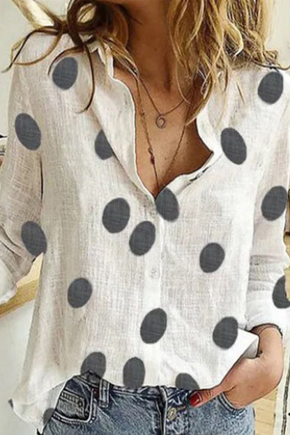 Polka Dot Patchwork Printing Turndown Collar Blouses(12 Colors)
