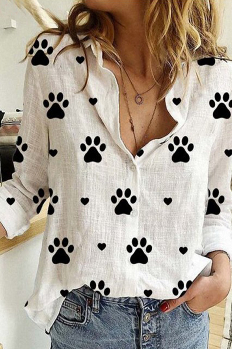 Polka Dot Patchwork Printing Turndown Collar Blouses(12 Colors)
