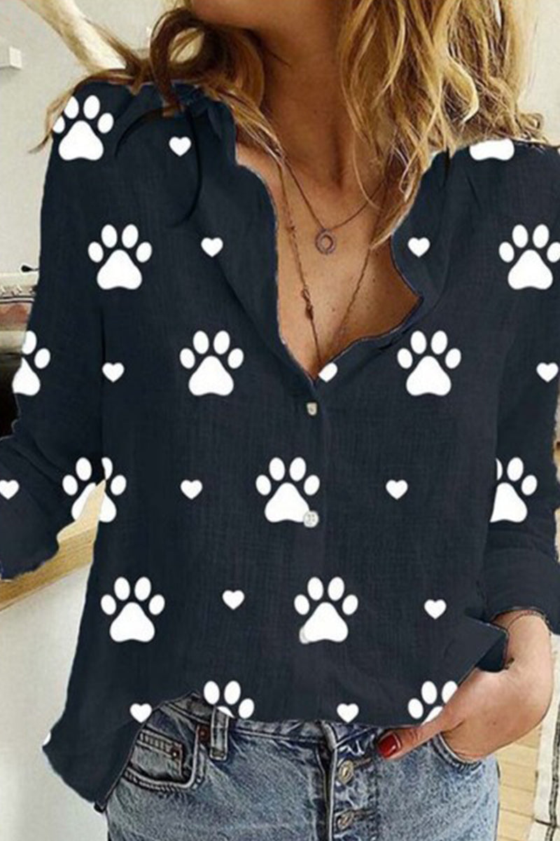 Polka Dot Patchwork Printing Turndown Collar Blouses(12 Colors)