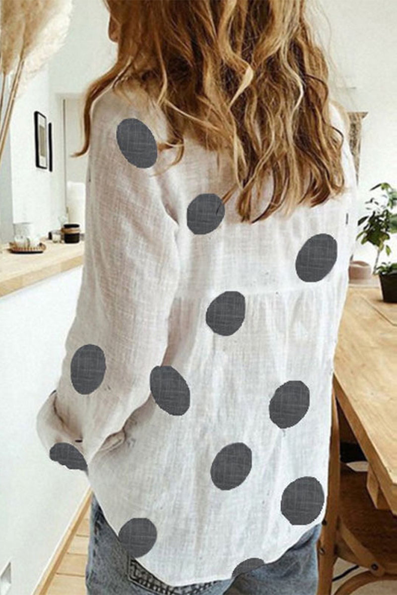 Polka Dot Patchwork Printing Turndown Collar Blouses(12 Colors)
