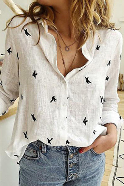 Polka Dot Patchwork Printing Turndown Collar Blouses(12 Colors)