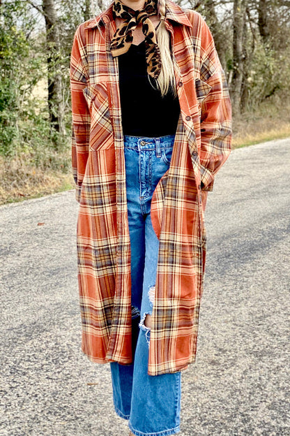 Street Plaid Buttons Shirt Collar Blouses