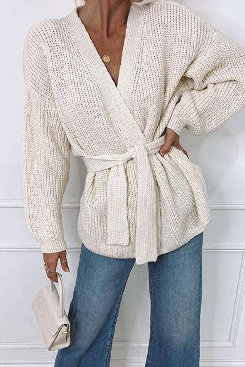 Bandage V Neck Cardigans(3 Colors)