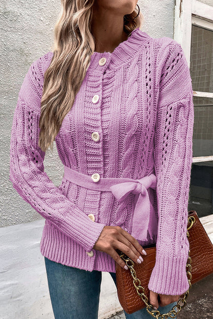 Hollowed Out Buttons O Neck Sweaters(3 Colors)