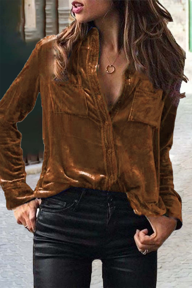 Buckle Color Shirt Collar Blouses (11 Colors)