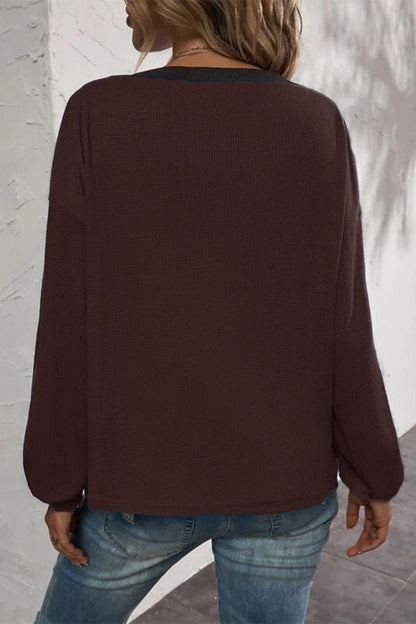 Patchwork Buttons V Neck T-shirts(7 Colors)