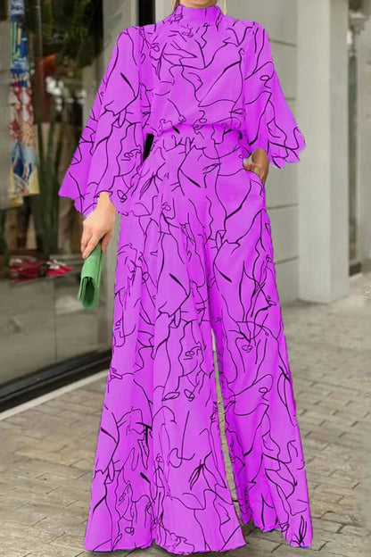 Print Patchwork Half a Turtleneck Regular Jumpsuits(8 Colors)