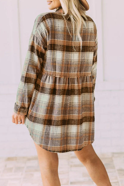 Plaid Buckle Buttons Turndown Collar Blouses(5 Colors)