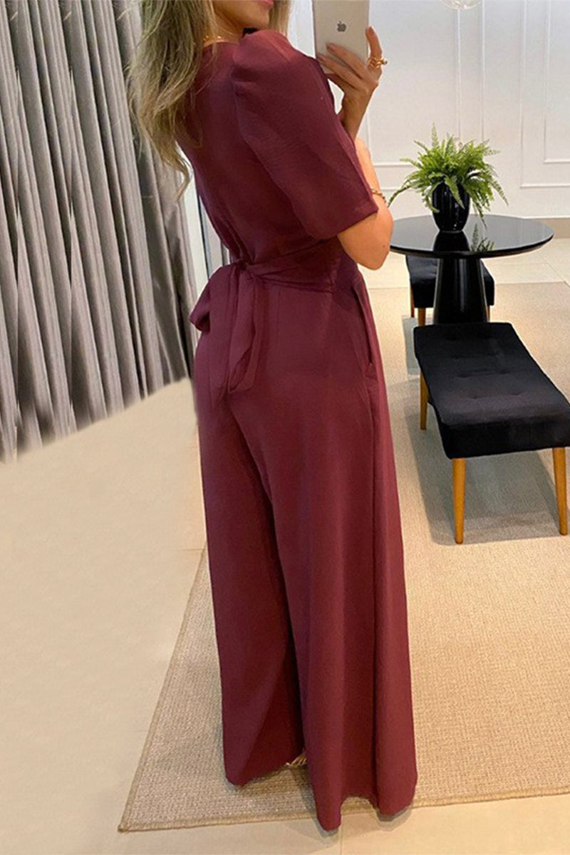 Color V Neck Jumpsuits(3 Colors)