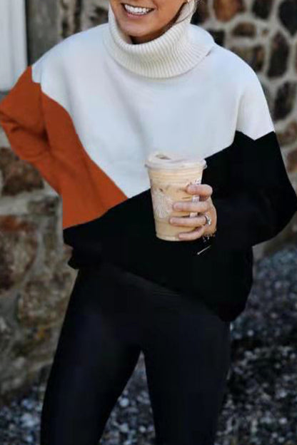 Work Color Block Patchwork Turtleneck Sweaters(4 Colors)