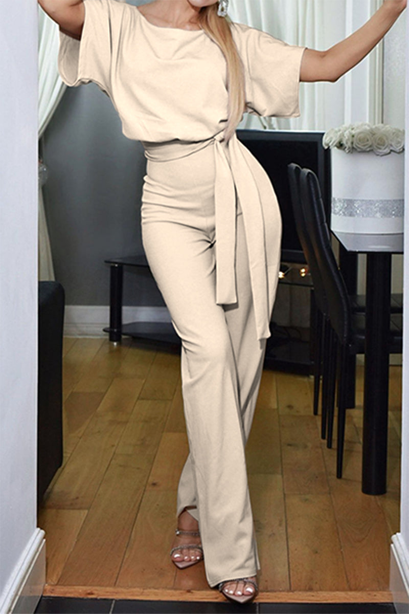 Patchwork Strap Design O Neck Straight Jumpsuits(7 Colors)